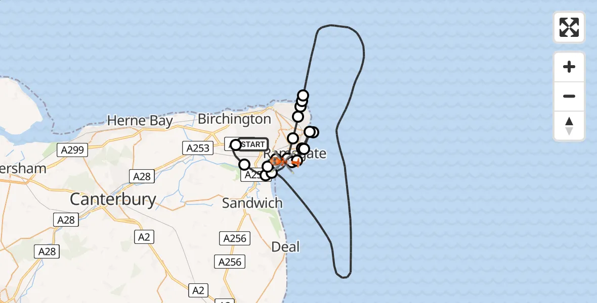 Flight route Coastguard Helicopter Manston Airport - Ramsgate, 06 August 2026, 19:04