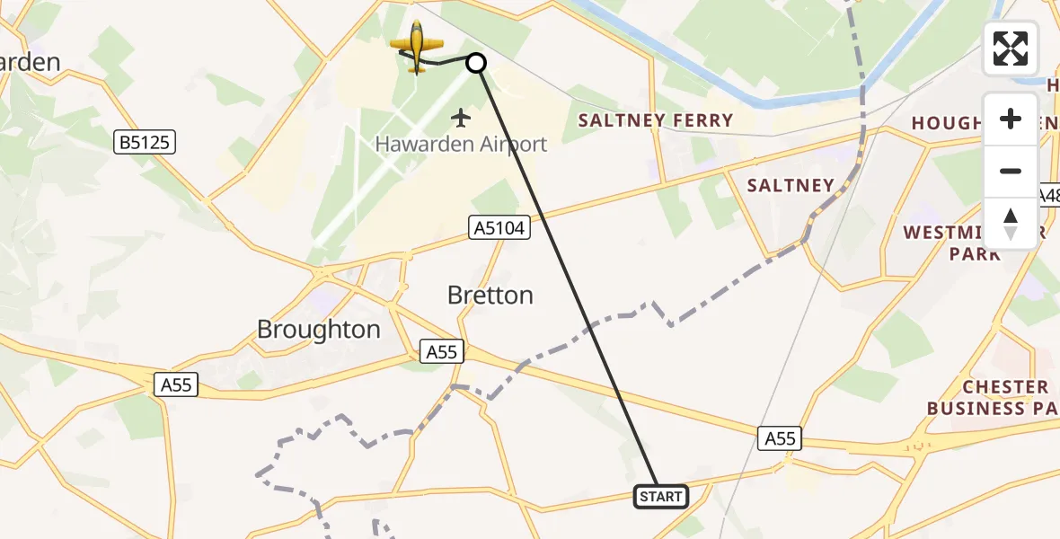 Flight route Police Aircraft Dodleston - Hawarden Airport, 06 August 2026, 19:12