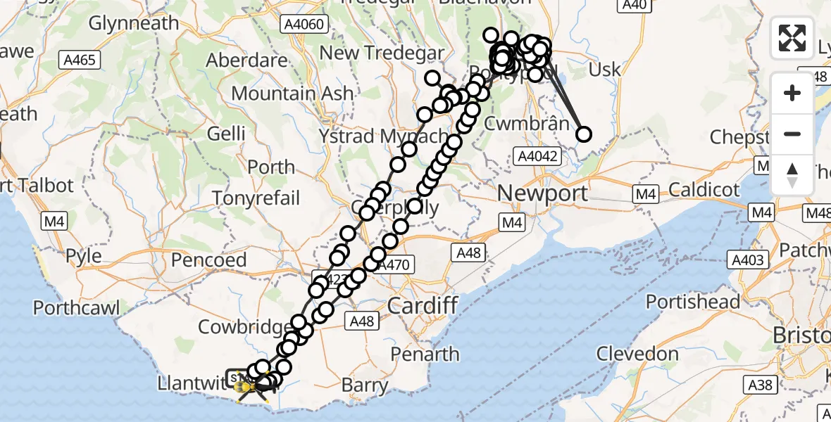Flight route Police Helicopter MOD St Athan - MOD St Athan, 06 August 2026, 19:13