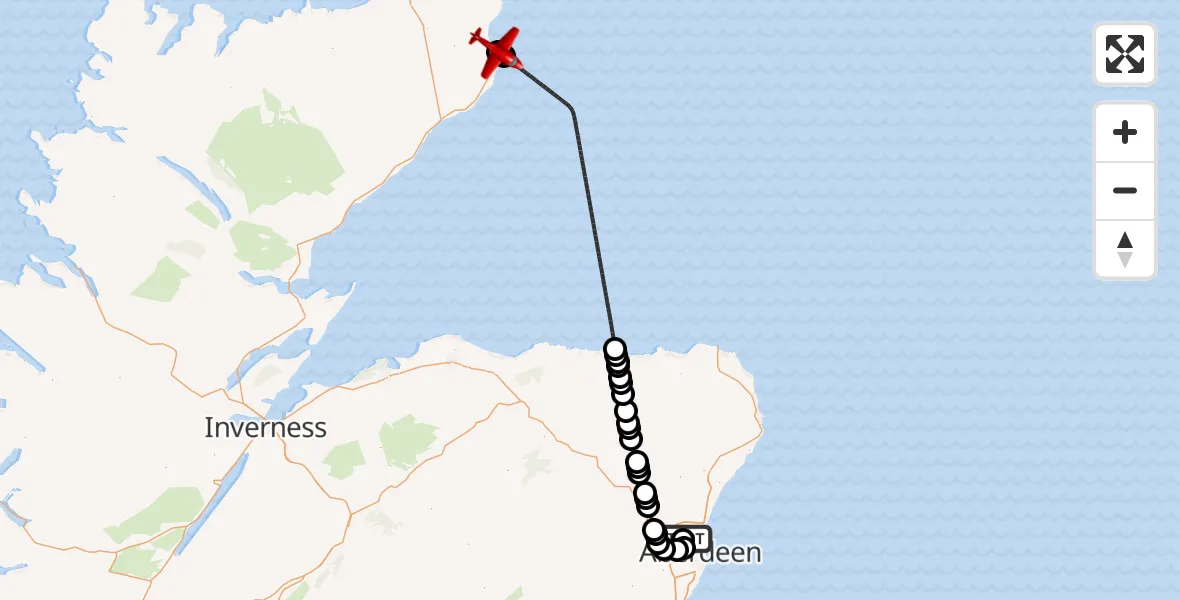 Flight route Air Ambulance Aircraft Aberdeen International Airport - Wick John O'Groats Airport, 06 August 2026, 19:35