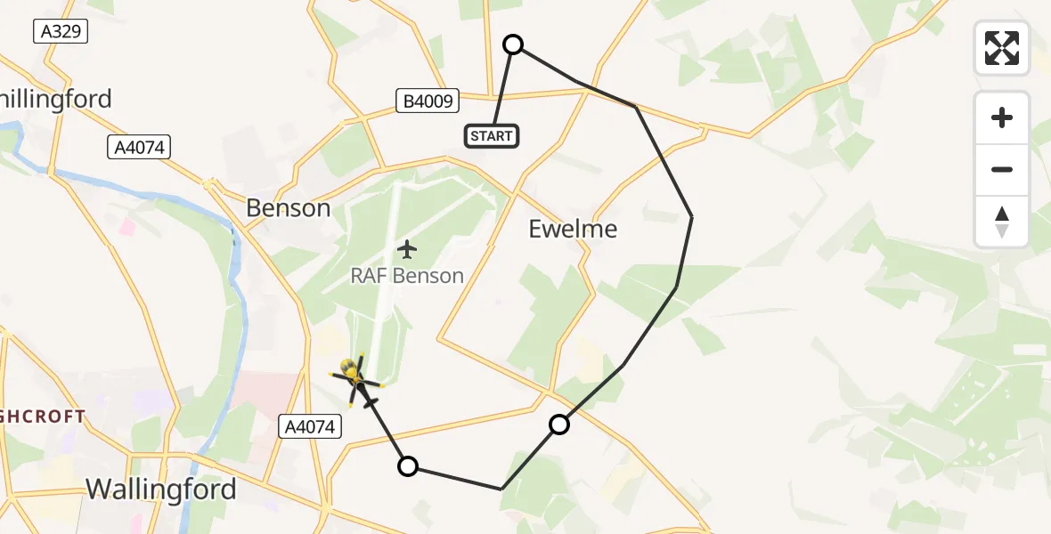 Flight route Police Helicopter RAF Benson - RAF Benson, 06 August 2026, 20:03