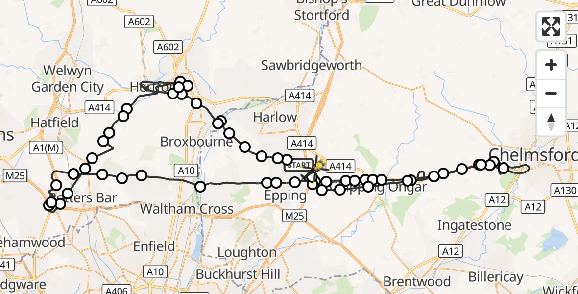 Flight route Police Helicopter North Weald Bassett - North Weald Airfield, 06 August 2026, 20:51