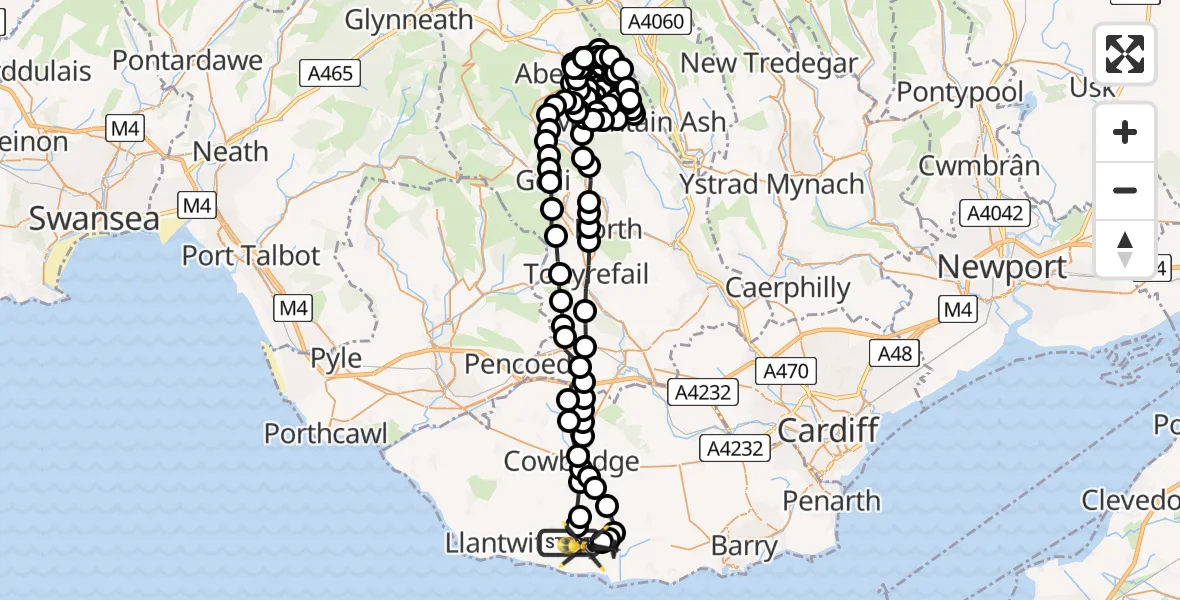 Flight route Police Helicopter MOD St Athan - MOD St Athan, 06 August 2026, 21:04