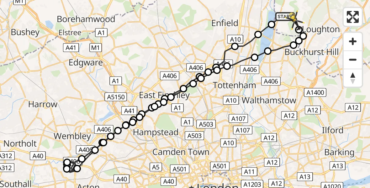 Flight route Police Helicopter Sewardstonebury - Metropolitan Police Air Support Unit Lippitts Hill, 06 August 2026, 21:31