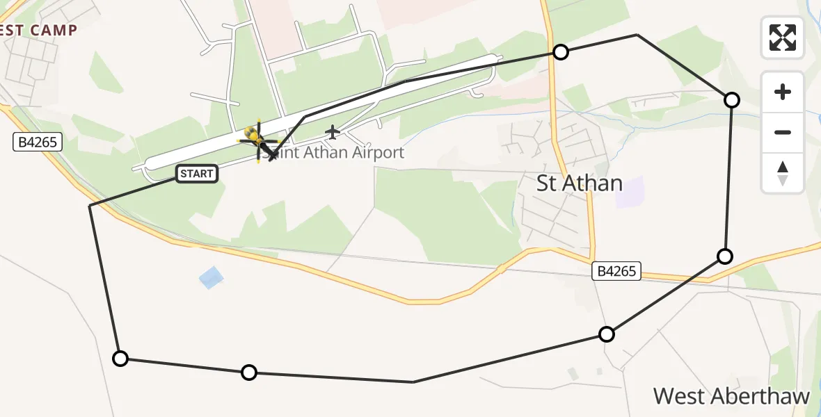 Flight route Police Helicopter MOD St Athan - MOD St Athan, 06 August 2026, 22:10