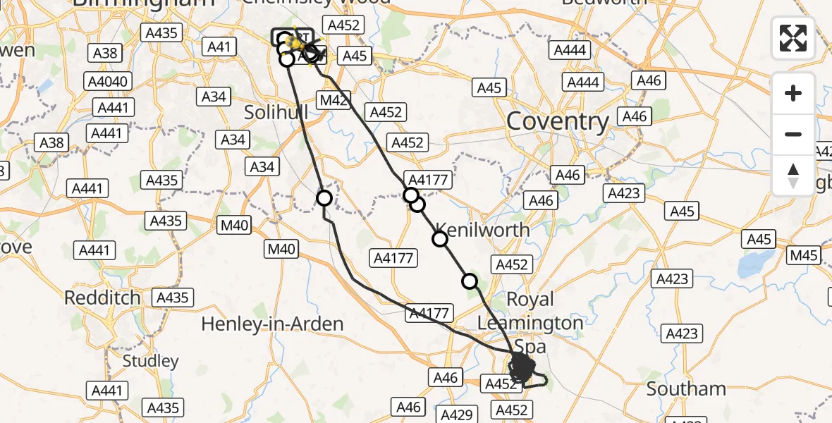 Flight route Police Helicopter Birmingham Airport - Birmingham Airport, 06 August 2026, 23:48