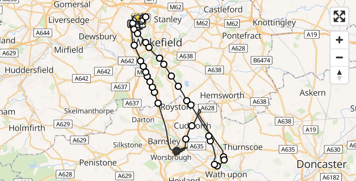 Flight route Police Helicopter East Ardsley - East Ardsley, 07 August 2026, 00:42
