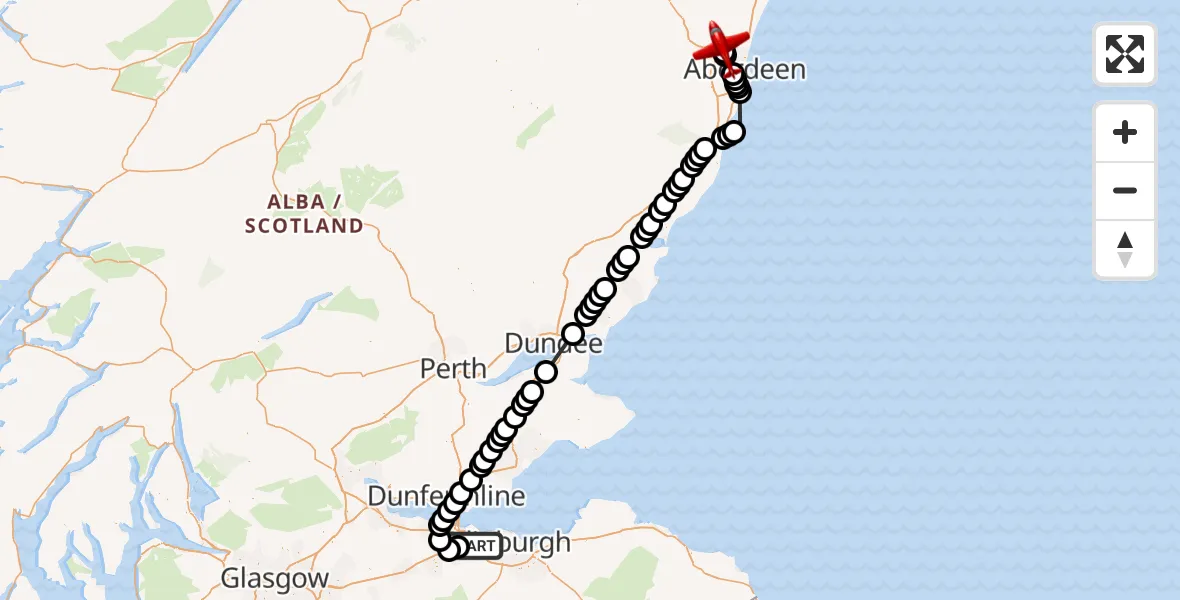 Flight route Air Ambulance Aircraft Edinburgh Airport - Aberdeen International Airport, 07 August 2026, 03:19