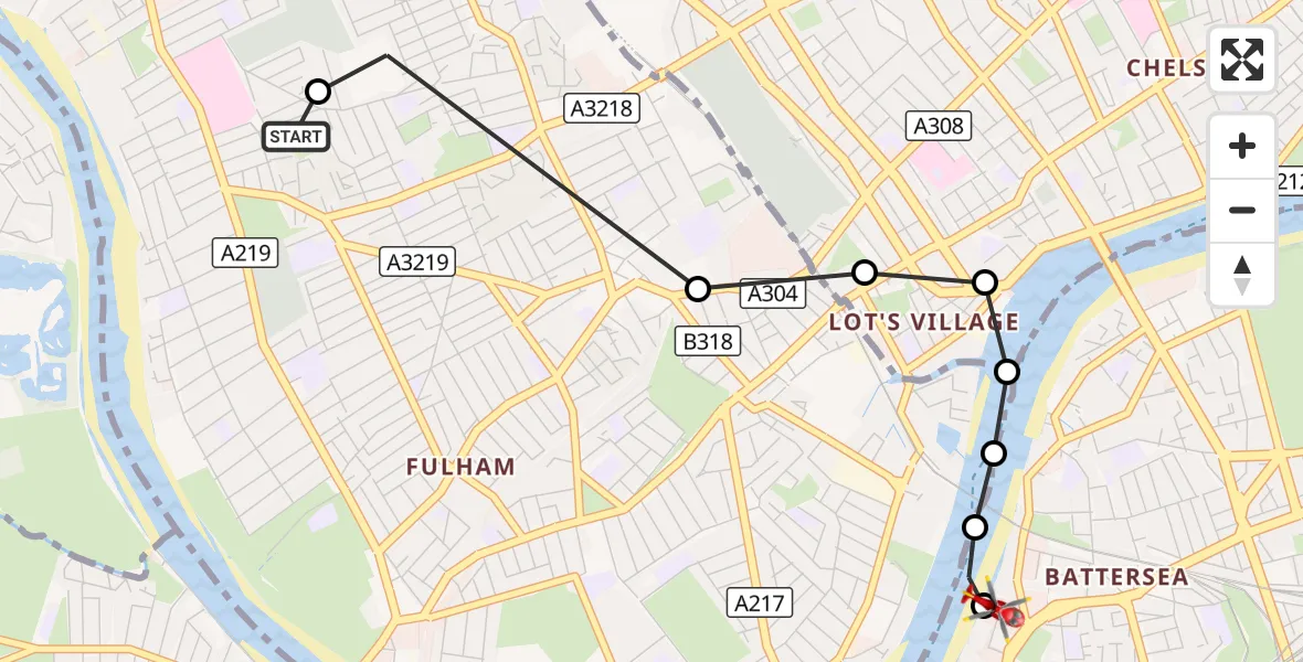 Flight route Air Ambulance Helicopter Hammersmith - London Heliport, 07 August 2026, 07:56