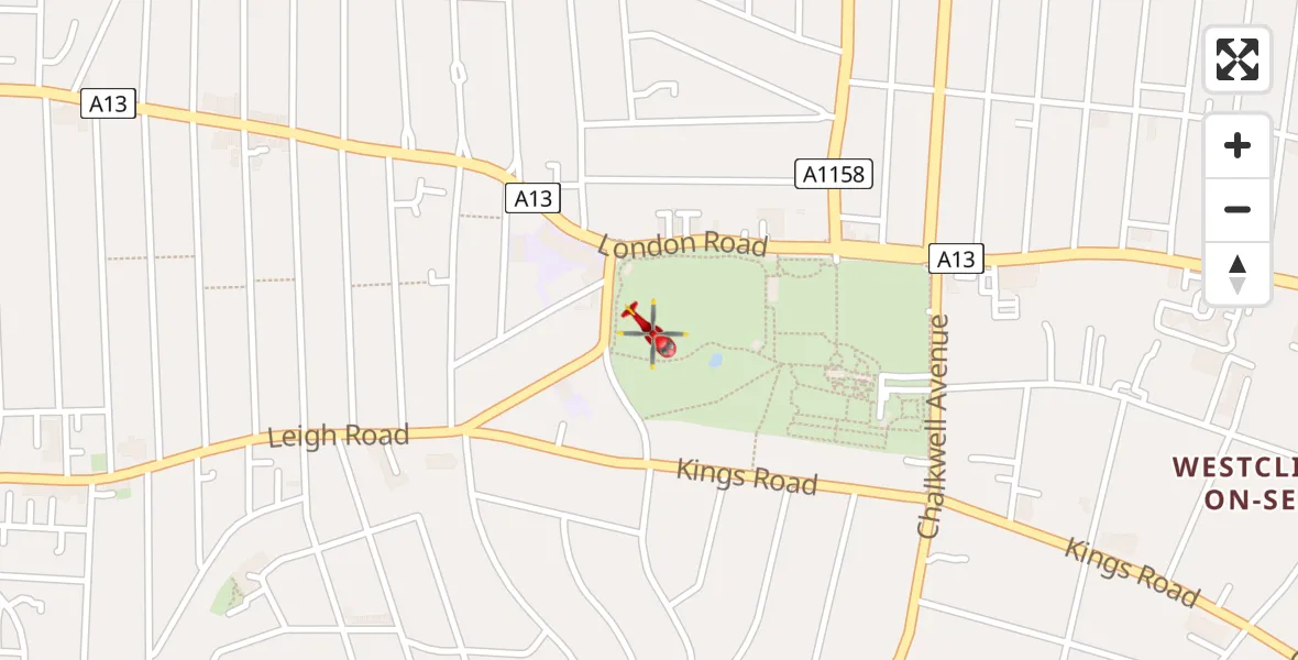 Flight route Air Ambulance Helicopter Leigh on Sea - Leigh on Sea, 07 August 2026, 09:14