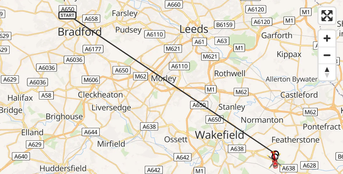 Flight route Air Ambulance Helicopter Manningham - YAA Nostell Helicopter Port, 07 August 2026, 09:36
