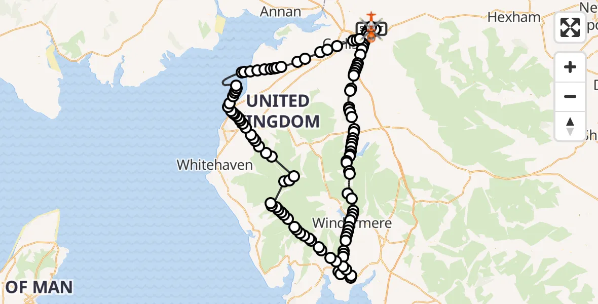Flight route Coastguard Helicopter Carlisle Lake District Airport - Carlisle Lake District Airport, 07 August 2026, 09:56