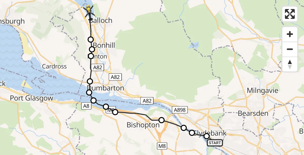 Flight route Police Helicopter Clydebank - Loch Lomond, 07 August 2026, 09:59