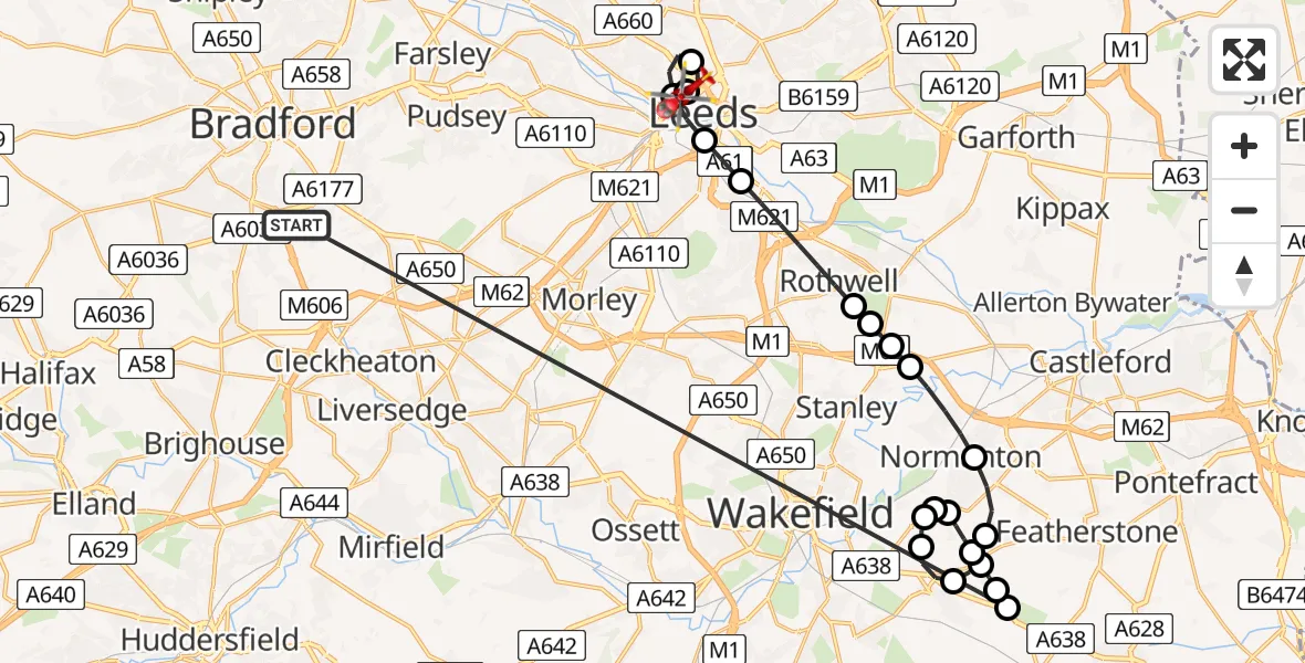 Flight route Air Ambulance Helicopter West Bowling - Hyde Park, 07 August 2026, 10:05