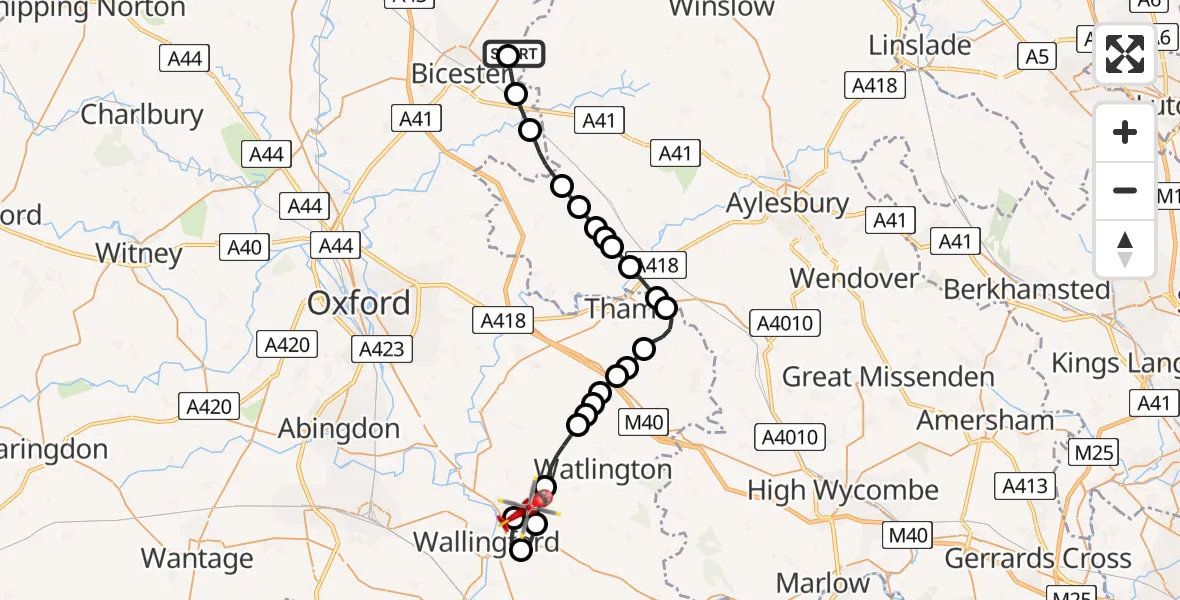 Flight route Air Ambulance Helicopter Field Farm Helistrip - RAF Benson, 07 August 2026, 10:06