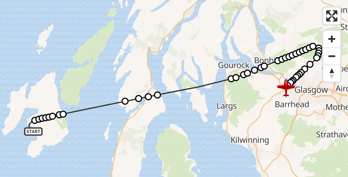 Flight route Air Ambulance Aircraft Inner Seas - Glasgow Airport, 07 August 2026, 10:17