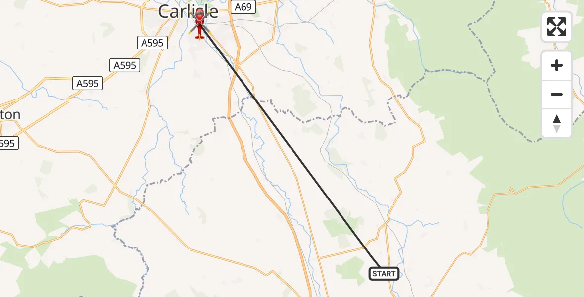 Flight route Air Ambulance Helicopter Great Salkeld - Blackwell, 07 August 2026, 10:32