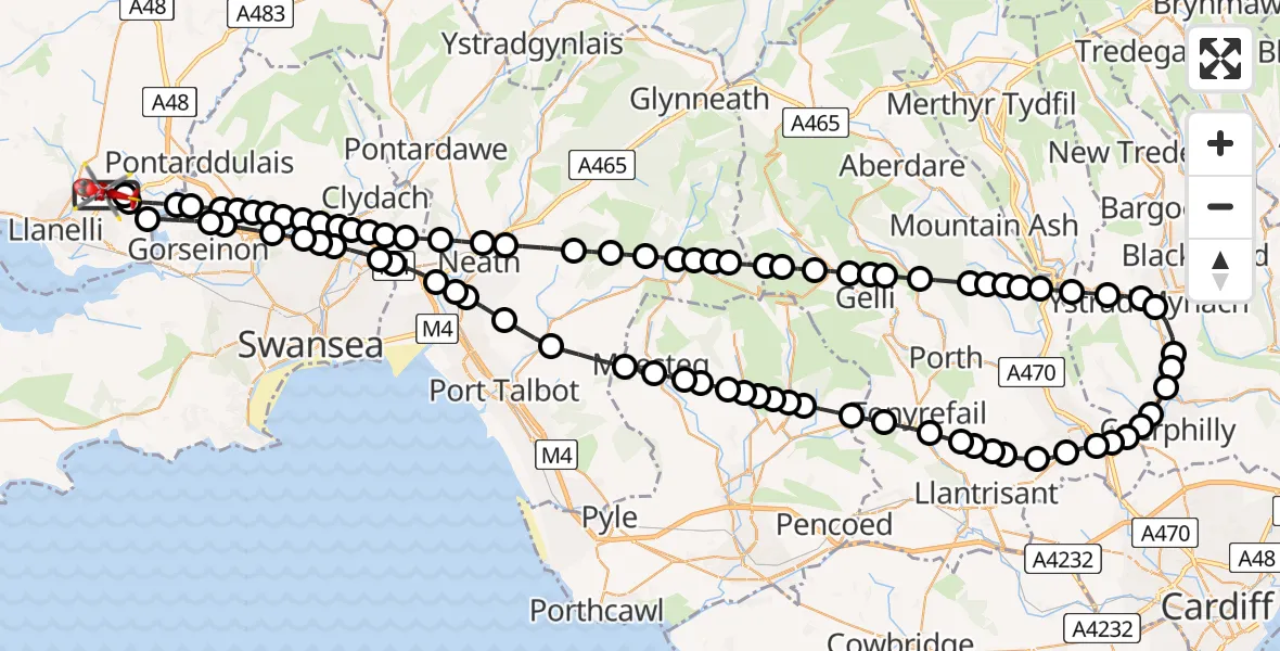 Flight route Air Ambulance Helicopter Dafen - Dafen, 07 August 2026, 10:34