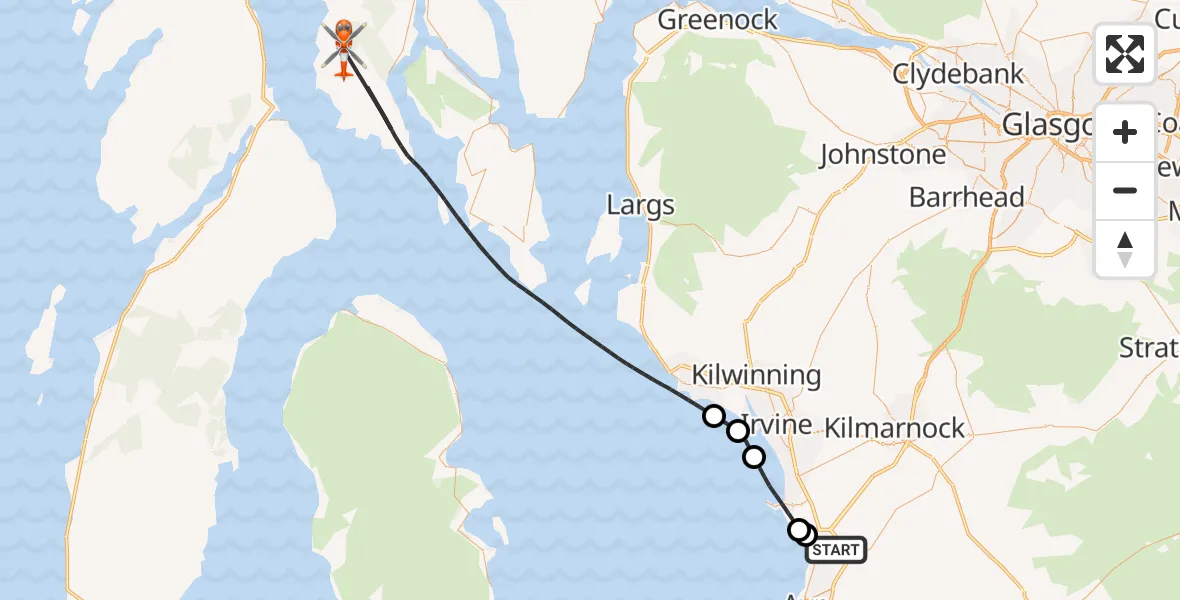Flight route Coastguard Helicopter Glasgow Prestwick Airport - Inner Seas, 07 August 2026, 10:43