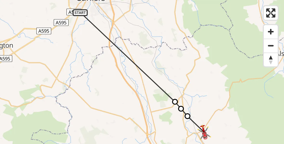 Flight route Air Ambulance Helicopter Cummersdale - Skirwith, 07 August 2026, 10:46