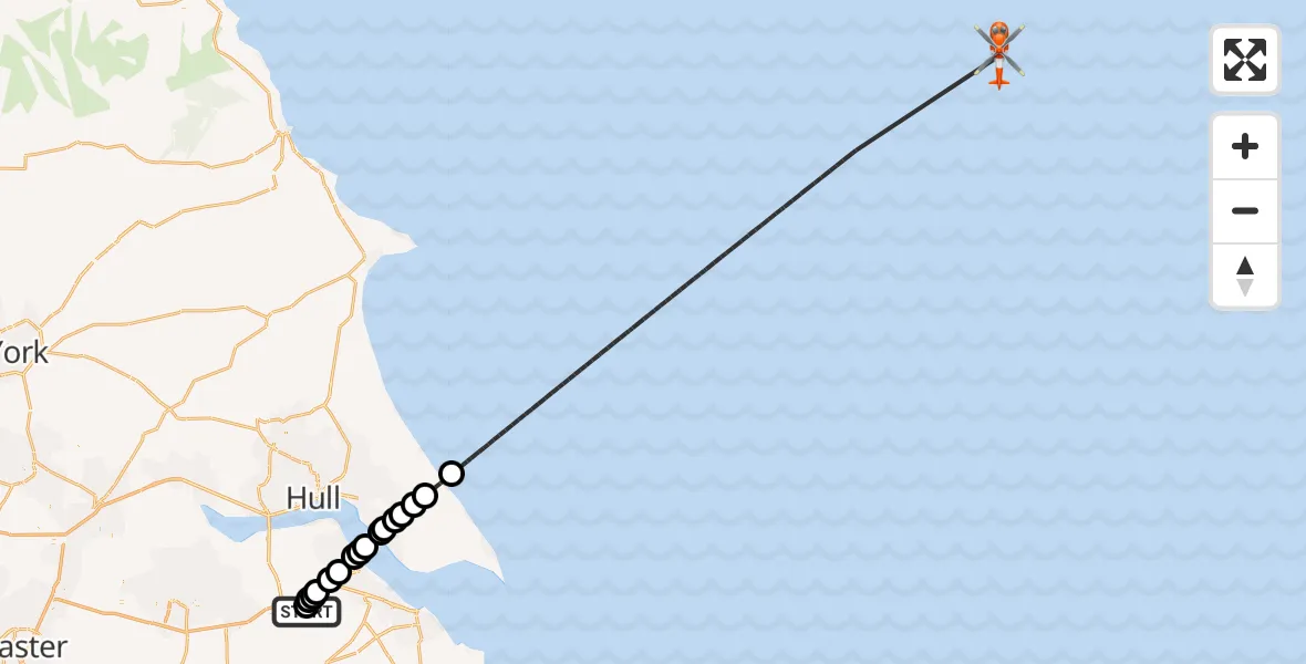 Flight route Coastguard Helicopter Humberside Airport - North Sea, 07 August 2026, 10:49