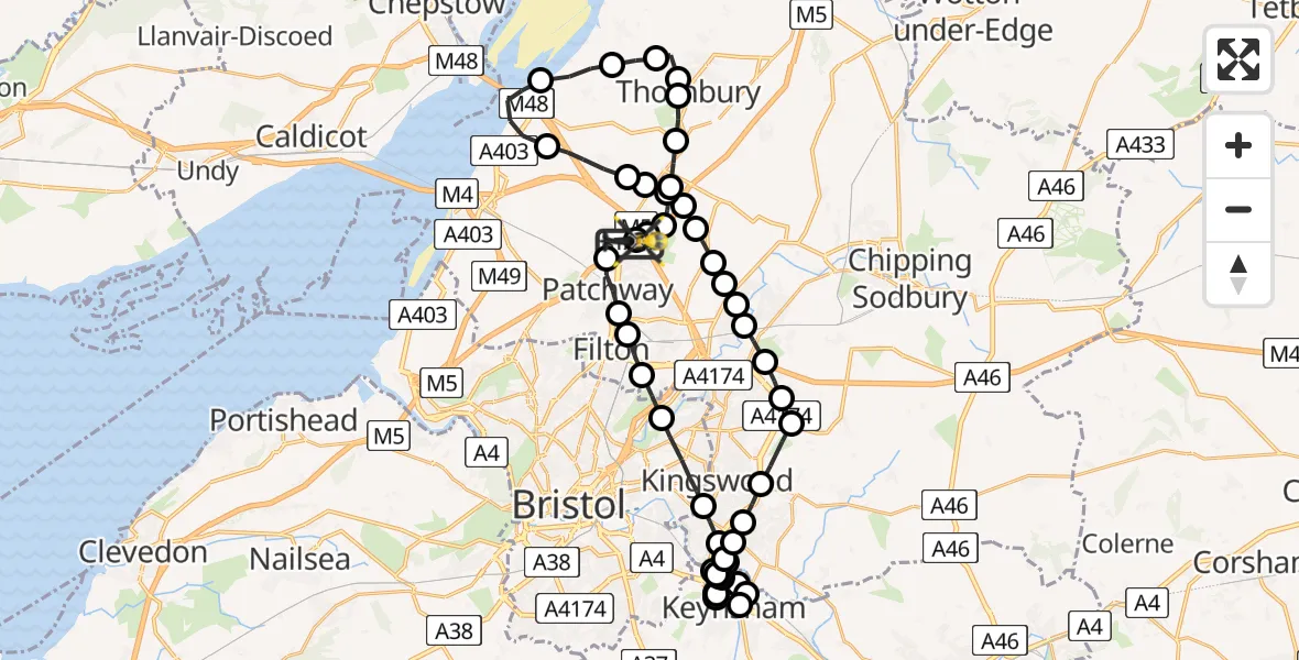 Flight route Police Helicopter Almondsbury Helicopter Base - Almondsbury Helicopter Base, 07 August 2026, 10:49