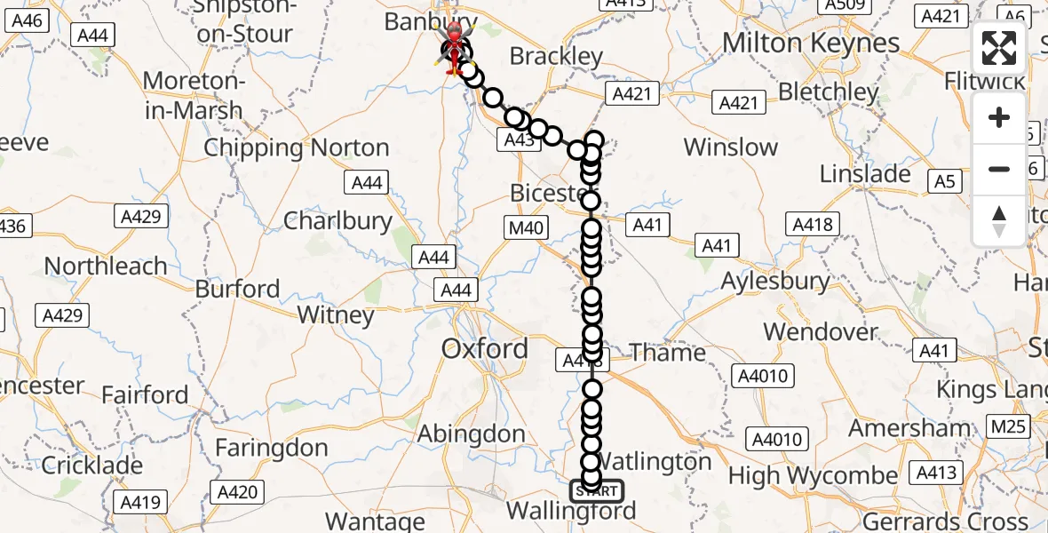 Flight route Air Ambulance Helicopter RAF Benson - Banbury, 07 August 2026, 10:51