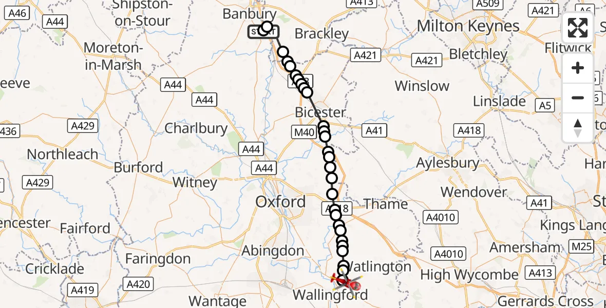 Flight route Air Ambulance Helicopter Adderbury - RAF Benson, 07 August 2026, 11:56
