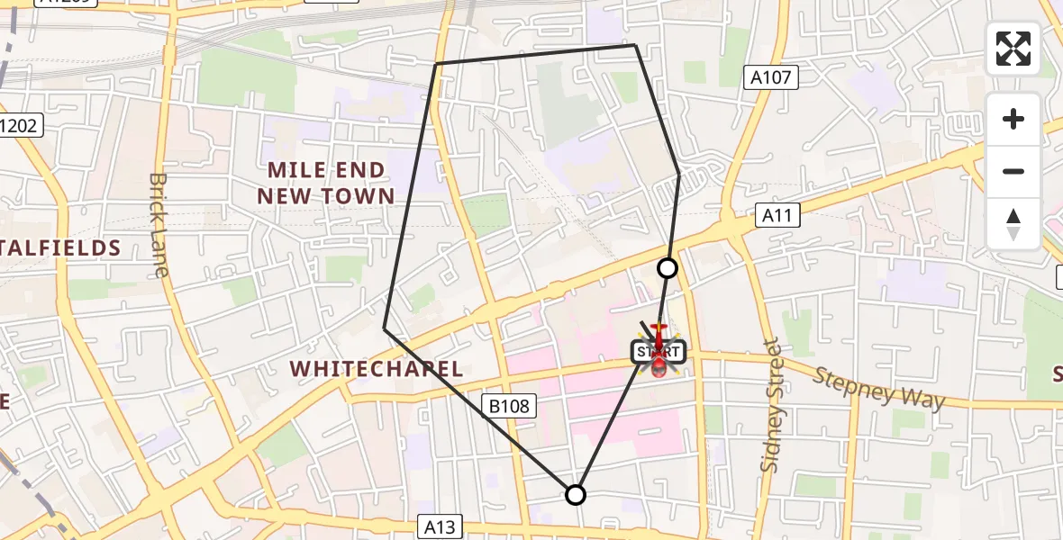 Flight route Air Ambulance Helicopter Royal London Hospital - Royal London Hospital, 07 August 2026, 12:05