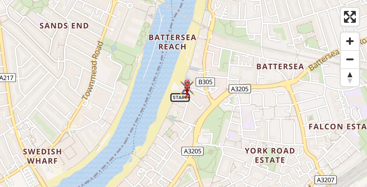 Flight route Air Ambulance Helicopter London Heliport - London Heliport, 07 August 2026, 12:06