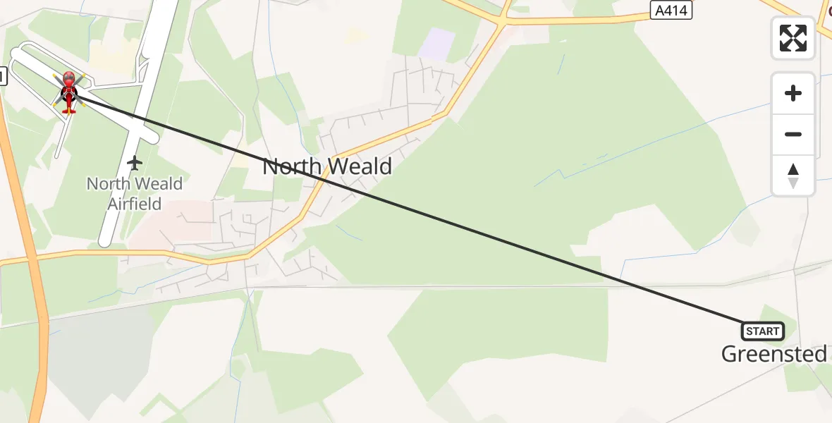 Flight route Air Ambulance Helicopter Greensted Green - North Weald Airfield, 07 August 2026, 12:15