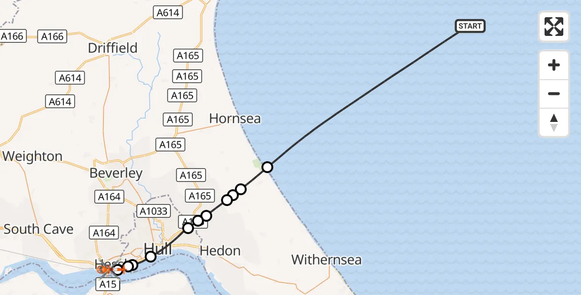 Flight route Coastguard Helicopter North Sea - Hessle, 07 August 2026, 12:36