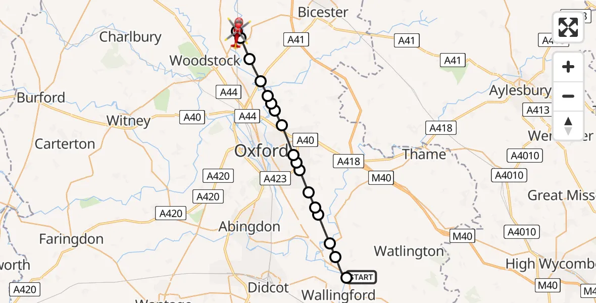 Flight route Air Ambulance Helicopter RAF Benson - Tackley, 07 August 2026, 13:01