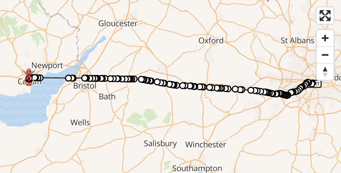 Flight route Air Ambulance Helicopter London Heliport - Birchgrove, 07 August 2026, 13:10