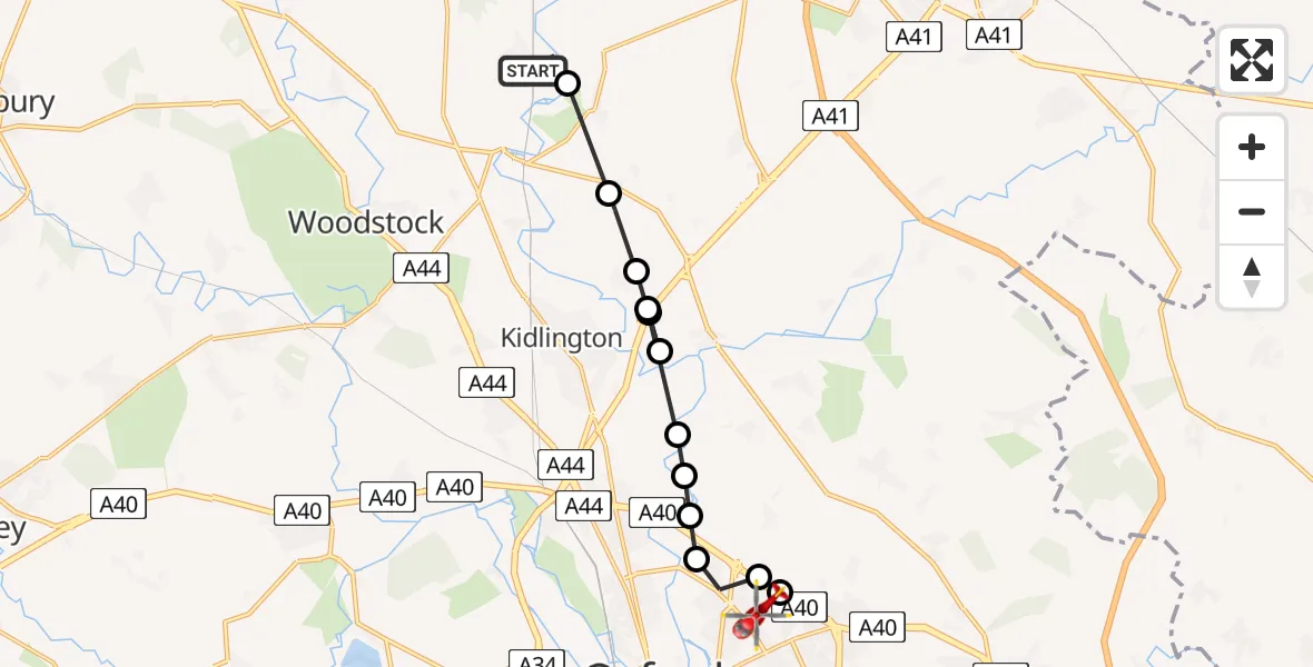Flight route Air Ambulance Helicopter Tackley - Oxford, 07 August 2026, 13:30