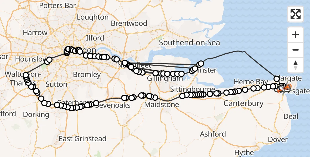 Flight route Coastguard Helicopter Manston Airport - Manston Airport, 07 August 2026, 13:35