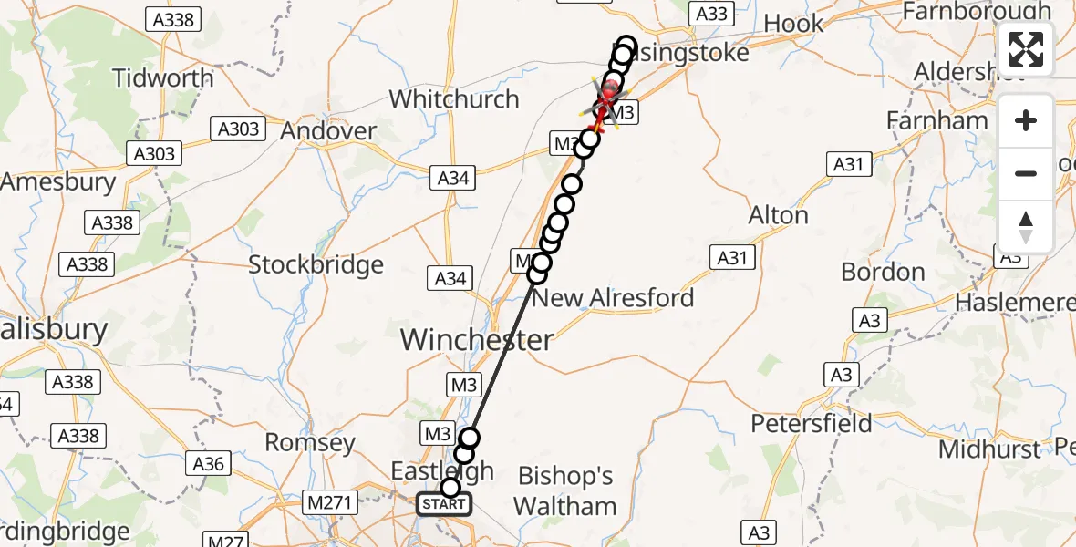 Flight route Air Ambulance Helicopter Southampton Airport - Basingstoke and Deane, 07 August 2026, 14:18