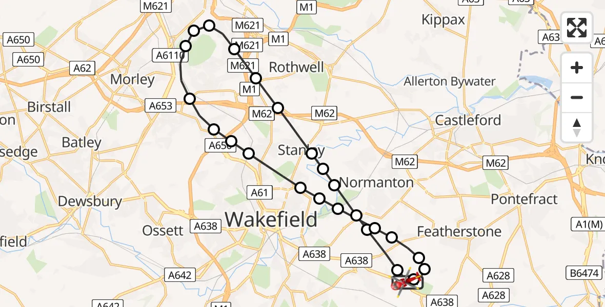Flight route Air Ambulance Helicopter YAA Nostell Helicopter Port - YAA Nostell Helicopter Port, 07 August 2026, 15:52