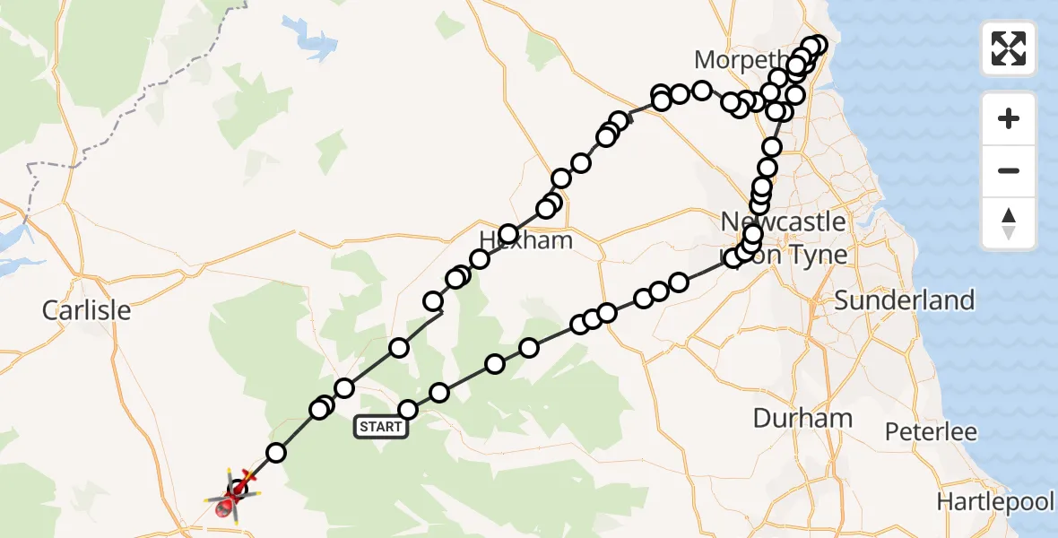 Flight route Air Ambulance Helicopter Nenthead - Skirwith, 07 August 2026, 16:49