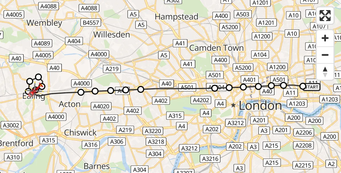 Flight route Air Ambulance Helicopter Royal London Hospital - Longfield Avenue, 07 August 2026, 17:06
