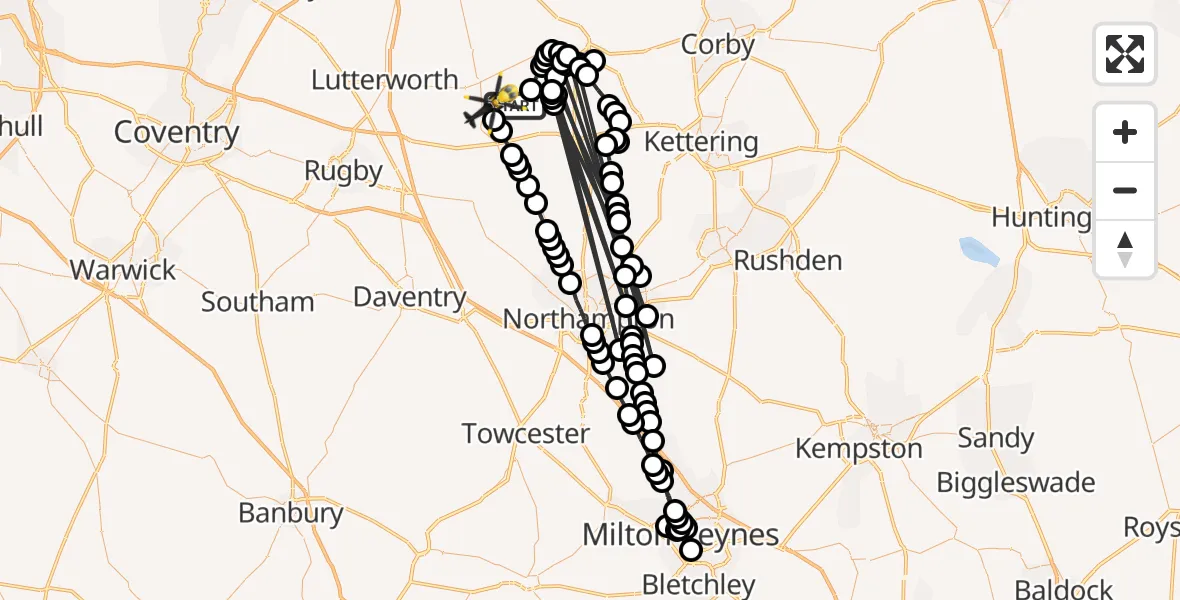 Flight route Police Helicopter Sibbertoft - Welford, 07 August 2026, 17:22