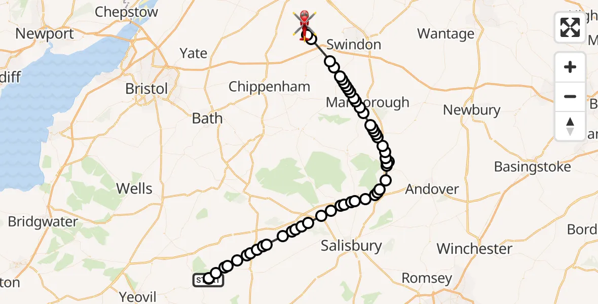 Flight route Air Ambulance Helicopter Henstridge Airfield - Charlton, 07 August 2026, 17:51
