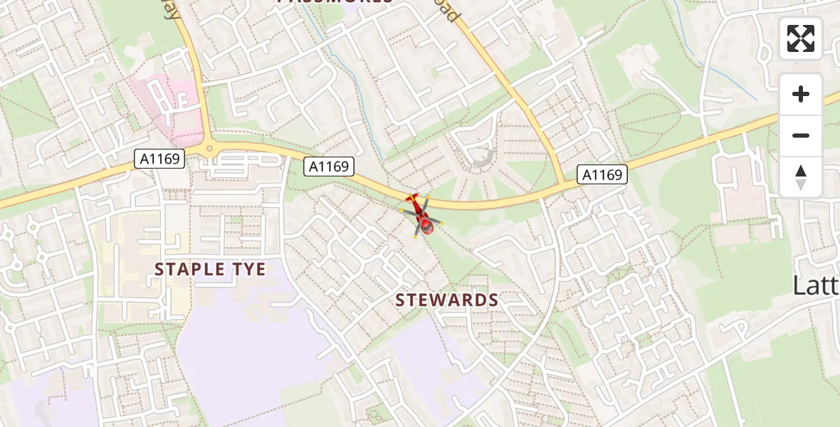 Flight route Air Ambulance Helicopter Harlow - Harlow, 07 August 2026, 18:07