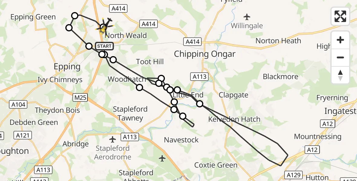 Flight route Police Helicopter North Weald Airfield - North Weald Bassett, 07 August 2026, 18:16