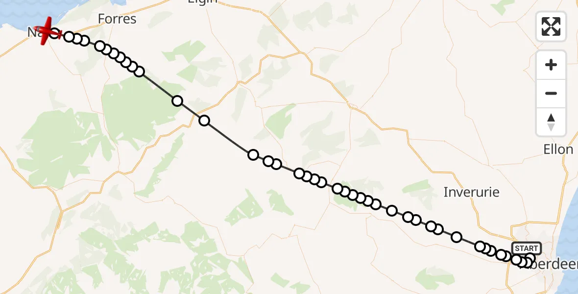 Flight route Air Ambulance Aircraft Bucksburn - Nairn, 07 August 2026, 18:49