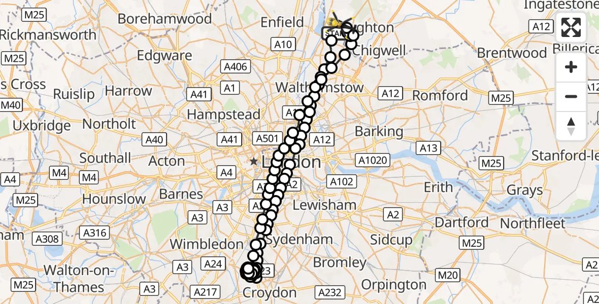 Flight route Police Helicopter Chingford - Sewardstonebury, 07 August 2026, 20:08
