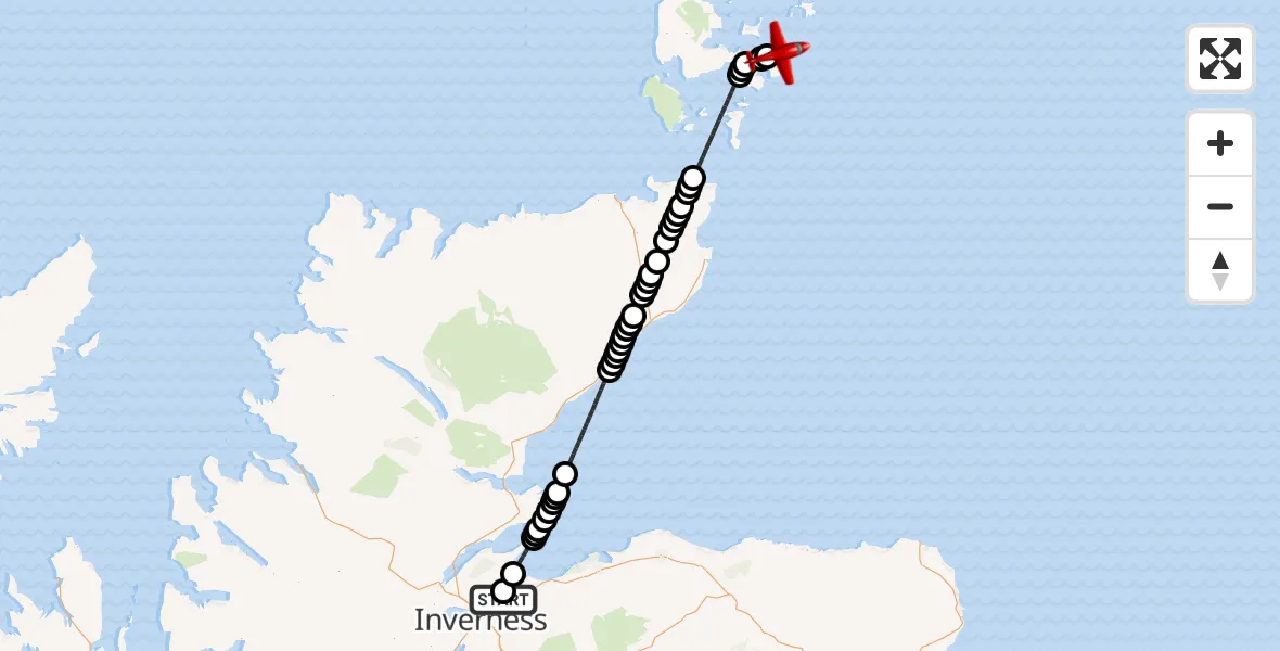 Flight route Air Ambulance Aircraft Fortrose - North Atlantic Ocean, 07 August 2026, 20:46