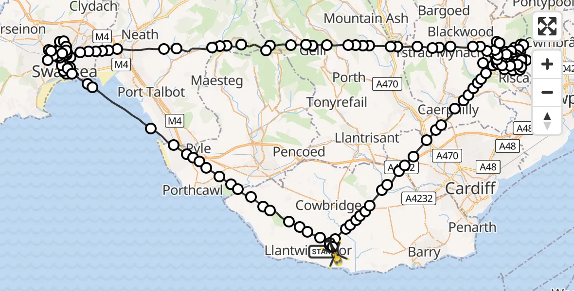 Flight route Police Helicopter Boverton - MOD St Athan, 07 August 2026, 21:24