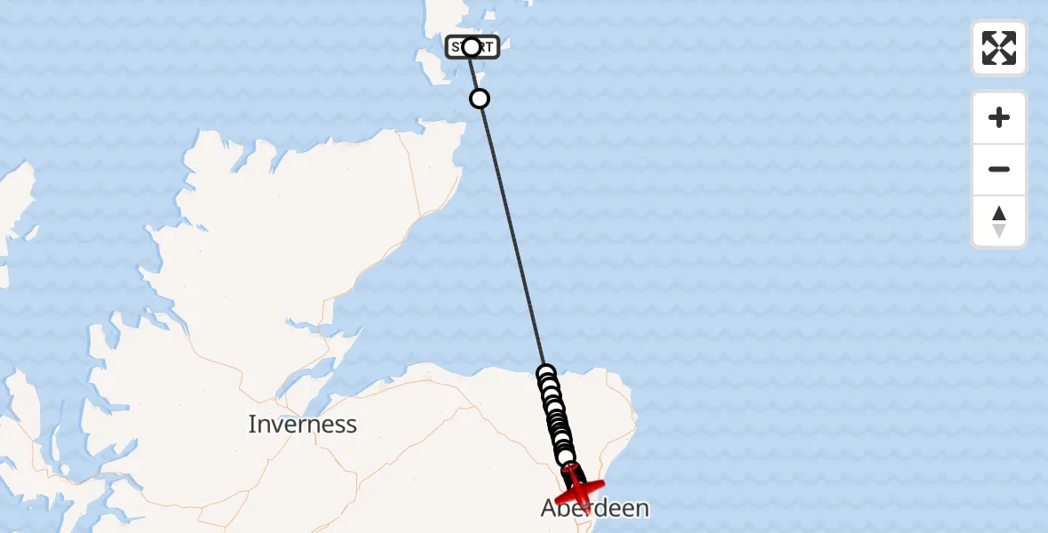Flight route Air Ambulance Aircraft Foveran - Dyce and Stoneywood, 07 August 2026, 22:41