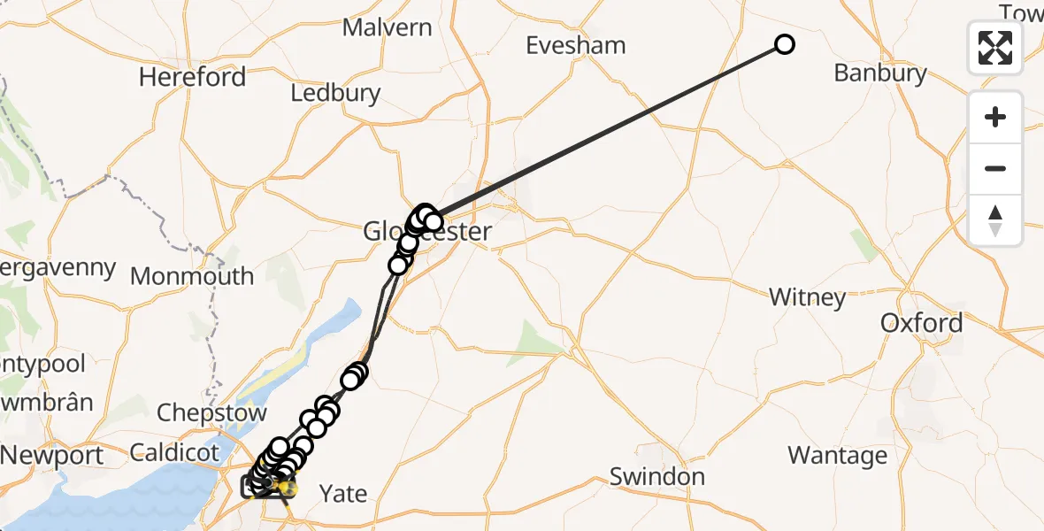 Flight route Police Helicopter Almondsbury Helicopter Base - Almondsbury Helicopter Base, 07 August 2026, 23:10